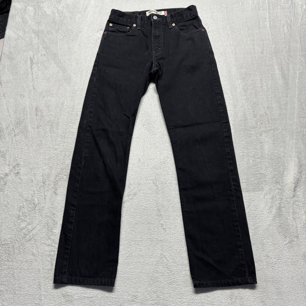 Levis 505 Jeans Young Mens 28x31 Regular Fit Straight Leg Black Denim Y2K